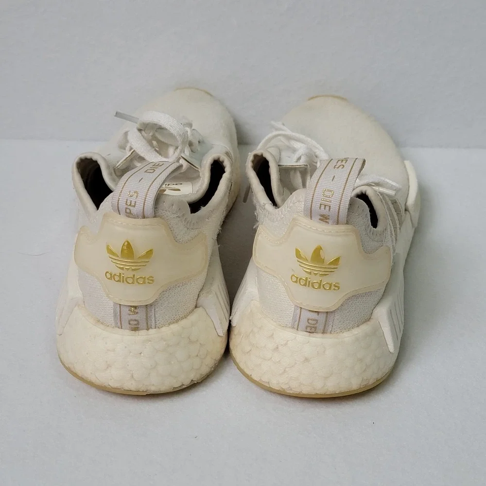 Size 4.5 Adidas kids NMD R1 Off White/gold Running Sneakers Shoes